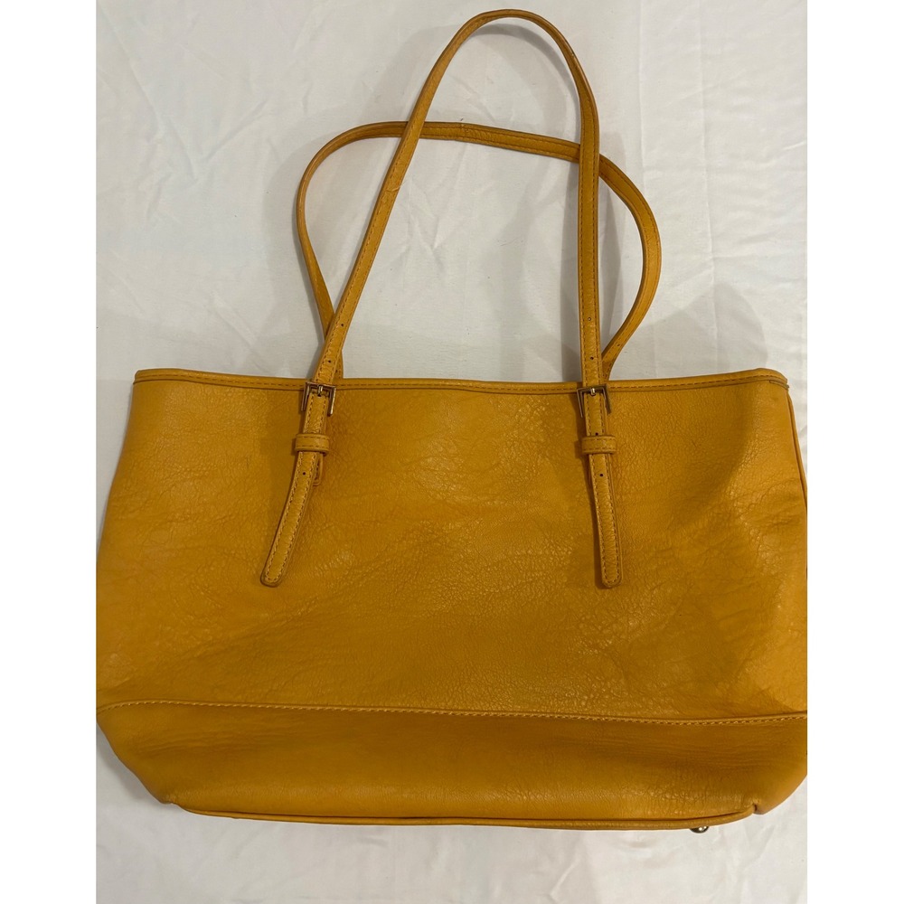 Urban Expressions Mustard Yellow Vegan Leather Tote Bag Striped Lining